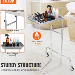 VEVOR Stainless Steel Lab Carts, Lab Utility Cart with Single Tray, Mobile Medical Cart with 2 Silent Wheels, Lab Rolling Cart for Lab, Clinic, Hospital, Salon