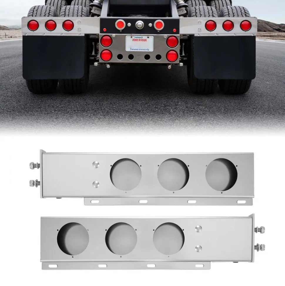 VEVOR Stainless Steel Mud Flap Hangers with Light Cutouts, 2-1/2" Bolt Spacing, Spring Loaded Mudflap Hangers for Semi Trucks, 1 Pair Heavy Duty Semi Truck Mud Flap Hanger Set, Silver