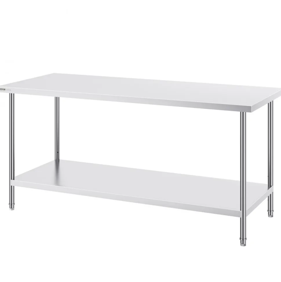 VEVOR Stainless Steel Prep Table, 30 x 72 x 34 Inch, 920 lbs Load Capacity, Heavy Duty Metal Worktable with 3 Adjustable Height Levels, Commercial Workstation for Kitchen Garage Restaurant Backyard