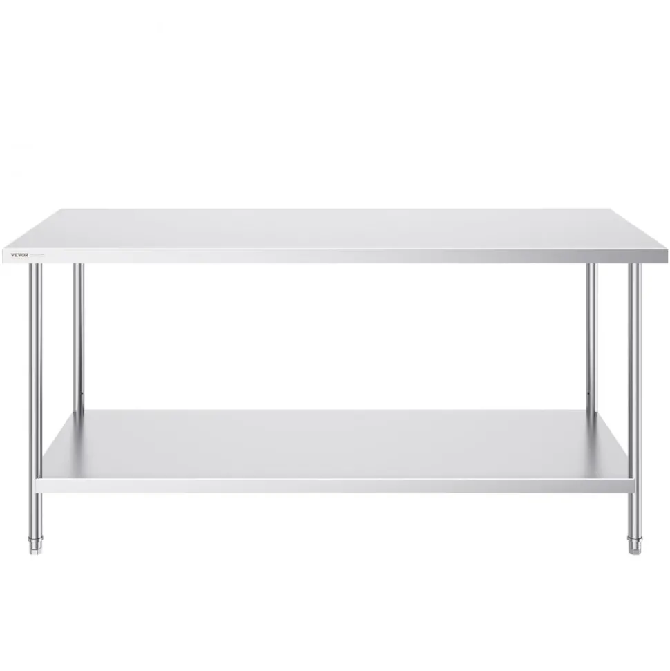 VEVOR Stainless Steel Prep Table, 30 x 72 x 34 Inch, 920 lbs Load Capacity, Heavy Duty Metal Worktable with 3 Adjustable Height Levels, Commercial Workstation for Kitchen Garage Restaurant Backyard