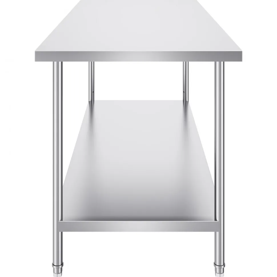 VEVOR Stainless Steel Prep Table, 30 x 72 x 34 Inch, 920 lbs Load Capacity, Heavy Duty Metal Worktable with 3 Adjustable Height Levels, Commercial Workstation for Kitchen Garage Restaurant Backyard