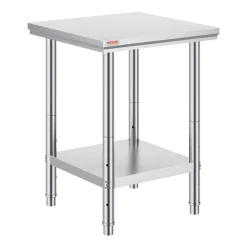 VEVOR Stainless Steel Prep Table, 30 x 60 x 34 Inch, 910 lbs Load Capacity, Heavy Duty Metal Worktable with 3 Adjustable Height Levels, Commercial Workstation for Kitchen Garage Restaurant Backyard