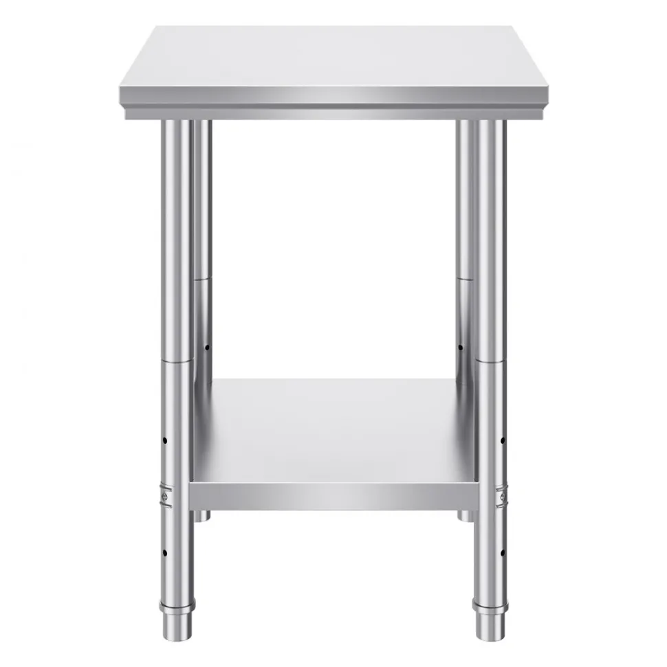 VEVOR Stainless Steel Prep Table, 30 x 60 x 34 Inch, 910 lbs Load Capacity, Heavy Duty Metal Worktable with 3 Adjustable Height Levels, Commercial Workstation for Kitchen Garage Restaurant Backyard