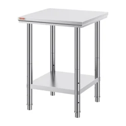 VEVOR Stainless Steel Prep Table, 30 x 60 x 34 Inch, 910 lbs Load Capacity, Heavy Duty Metal Worktable with 3 Adjustable Height Levels, Commercial Workstation for Kitchen Garage Restaurant Backyard