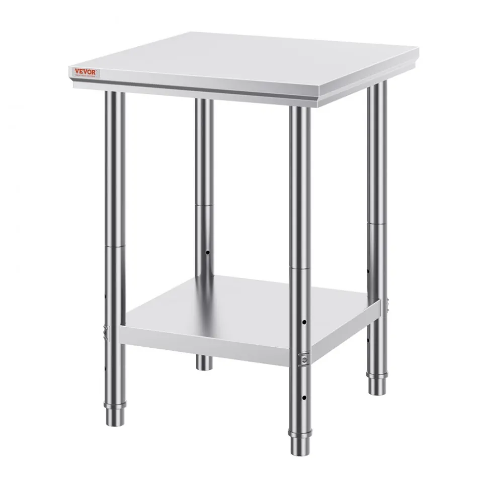 VEVOR Stainless Steel Prep Table, 30 x 60 x 34 Inch, 910 lbs Load Capacity, Heavy Duty Metal Worktable with 3 Adjustable Height Levels, Commercial Workstation for Kitchen Garage Restaurant Backyard