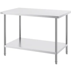 VEVOR Stainless Steel Prep Table, 30 x 48 x 34 Inch, 880 lbs Load Capacity, Heavy Duty Metal Worktable with 3 Adjustable Height Levels, Commercial Workstation for Kitchen Garage Restaurant Backyard