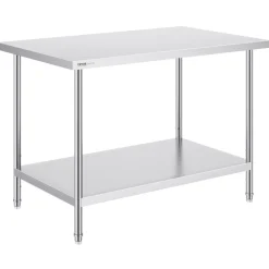 VEVOR Stainless Steel Prep Table, 30 x 48 x 34 Inch, 880 lbs Load Capacity, Heavy Duty Metal Worktable with 3 Adjustable Height Levels, Commercial Workstation for Kitchen Garage Restaurant Backyard