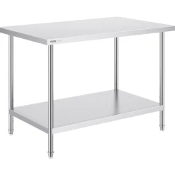 VEVOR Stainless Steel Prep Table, 30 x 48 x 34 Inch, 880 lbs Load Capacity, Heavy Duty Metal Worktable with 3 Adjustable Height Levels, Commercial Workstation for Kitchen Garage Restaurant Backyard