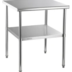 VEVOR Stainless Steel Prep Table, 30 x 30 x 36 Inch, 800lbs Load Capacity Heavy Duty Metal Worktable with Adjustable Undershelf & Feet, Commercial Workstation for Kitchen Garage Restaurant Backyard