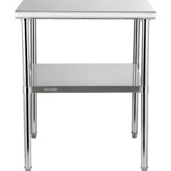 VEVOR Stainless Steel Prep Table, 30 x 30 x 36 Inch, 800lbs Load Capacity Heavy Duty Metal Worktable with Adjustable Undershelf & Feet, Commercial Workstation for Kitchen Garage Restaurant Backyard