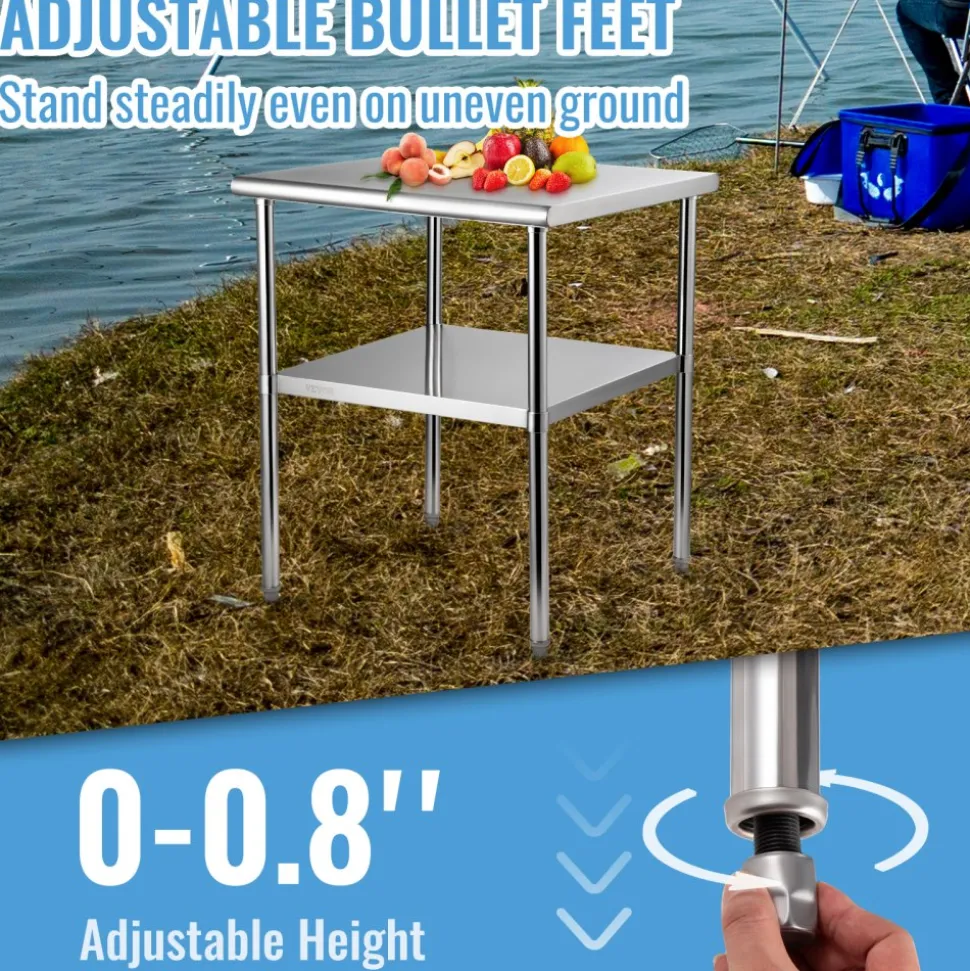 VEVOR Stainless Steel Prep Table, 30 x 30 x 36 Inch, 800lbs Load Capacity Heavy Duty Metal Worktable with Adjustable Undershelf & Feet, Commercial Workstation for Kitchen Garage Restaurant Backyard