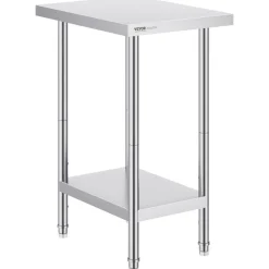 VEVOR Stainless Steel Prep Table, 24 x 18 x 34 Inch, 640 lbs Load Capacity, Heavy Duty Metal Worktable with 3 Adjustable Height Levels, Commercial Workstation for Kitchen Garage Restaurant Backyard