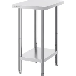 VEVOR Stainless Steel Prep Table, 24 x 18 x 34 Inch, 640 lbs Load Capacity, Heavy Duty Metal Worktable with 3 Adjustable Height Levels, Commercial Workstation for Kitchen Garage Restaurant Backyard