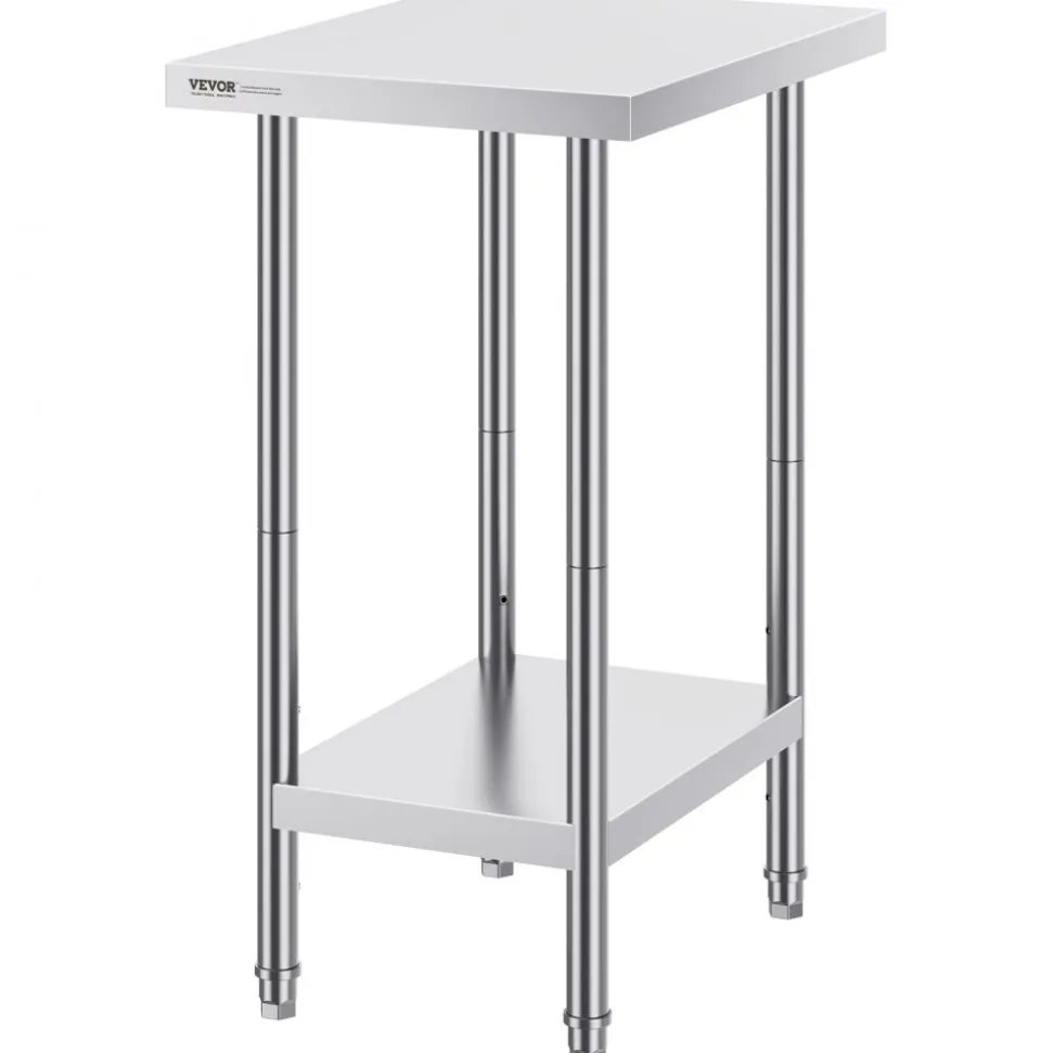 VEVOR Stainless Steel Prep Table, 24 x 18 x 34 Inch, 640 lbs Load Capacity, Heavy Duty Metal Worktable with 3 Adjustable Height Levels, Commercial Workstation for Kitchen Garage Restaurant Backyard