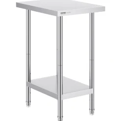 VEVOR Stainless Steel Prep Table, 24 x 18 x 34 Inch, 640 lbs Load Capacity, Heavy Duty Metal Worktable with 3 Adjustable Height Levels, Commercial Workstation for Kitchen Garage Restaurant Backyard
