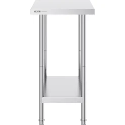 VEVOR Stainless Steel Prep Table, 24 x 18 x 34 Inch, 640 lbs Load Capacity, Heavy Duty Metal Worktable with 3 Adjustable Height Levels, Commercial Workstation for Kitchen Garage Restaurant Backyard