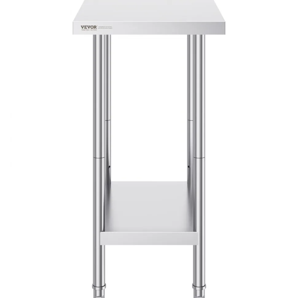 VEVOR Stainless Steel Prep Table, 24 x 18 x 34 Inch, 640 lbs Load Capacity, Heavy Duty Metal Worktable with 3 Adjustable Height Levels, Commercial Workstation for Kitchen Garage Restaurant Backyard