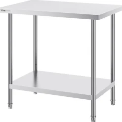 VEVOR Stainless Steel Prep Table, 24 x 36 x 34 Inch, 750 lbs Load Capacity, Heavy Duty Metal Worktable with 3 Adjustable Height Levels, Commercial Workstation for Kitchen Garage Restaurant Backyard