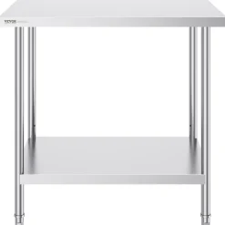 VEVOR Stainless Steel Prep Table, 24 x 36 x 34 Inch, 750 lbs Load Capacity, Heavy Duty Metal Worktable with 3 Adjustable Height Levels, Commercial Workstation for Kitchen Garage Restaurant Backyard