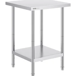VEVOR Stainless Steel Prep Table, 24 x 24 x 34 Inch, 700 lbs Load Capacity, Heavy Duty Metal Worktable with 3 Adjustable Height Levels, Commercial Workstation for Kitchen Garage Restaurant Backyard