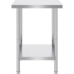 VEVOR Stainless Steel Prep Table, 24 x 24 x 34 Inch, 700 lbs Load Capacity, Heavy Duty Metal Worktable with 3 Adjustable Height Levels, Commercial Workstation for Kitchen Garage Restaurant Backyard