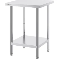 VEVOR Stainless Steel Prep Table, 24 x 24 x 34 Inch, 700 lbs Load Capacity, Heavy Duty Metal Worktable with 3 Adjustable Height Levels, Commercial Workstation for Kitchen Garage Restaurant Backyard