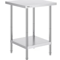 VEVOR Stainless Steel Prep Table, 24 x 24 x 34 Inch, 700 lbs Load Capacity, Heavy Duty Metal Worktable with 3 Adjustable Height Levels, Commercial Workstation for Kitchen Garage Restaurant Backyard