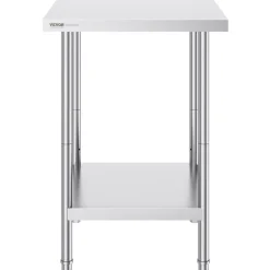 VEVOR Stainless Steel Prep Table, 24 x 24 x 34 Inch, 700 lbs Load Capacity, Heavy Duty Metal Worktable with 3 Adjustable Height Levels, Commercial Workstation for Kitchen Garage Restaurant Backyard