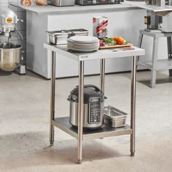 VEVOR Stainless Steel Prep Table, 24 x 24 x 34 Inch, 700 lbs Load Capacity, Heavy Duty Metal Worktable with 3 Adjustable Height Levels, Commercial Workstation for Kitchen Garage Restaurant Backyard