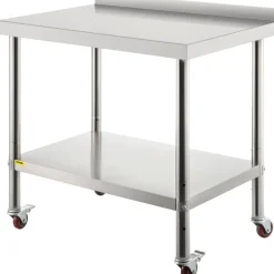 VEVOR Stainless Steel Prep Table, 24 x 72 x 34 Inch, 880 lbs Load Capacity, Heavy Duty Metal Worktable with 3 Adjustable Height Levels, Commercial Workstation for Kitchen Garage Restaurant Backyard