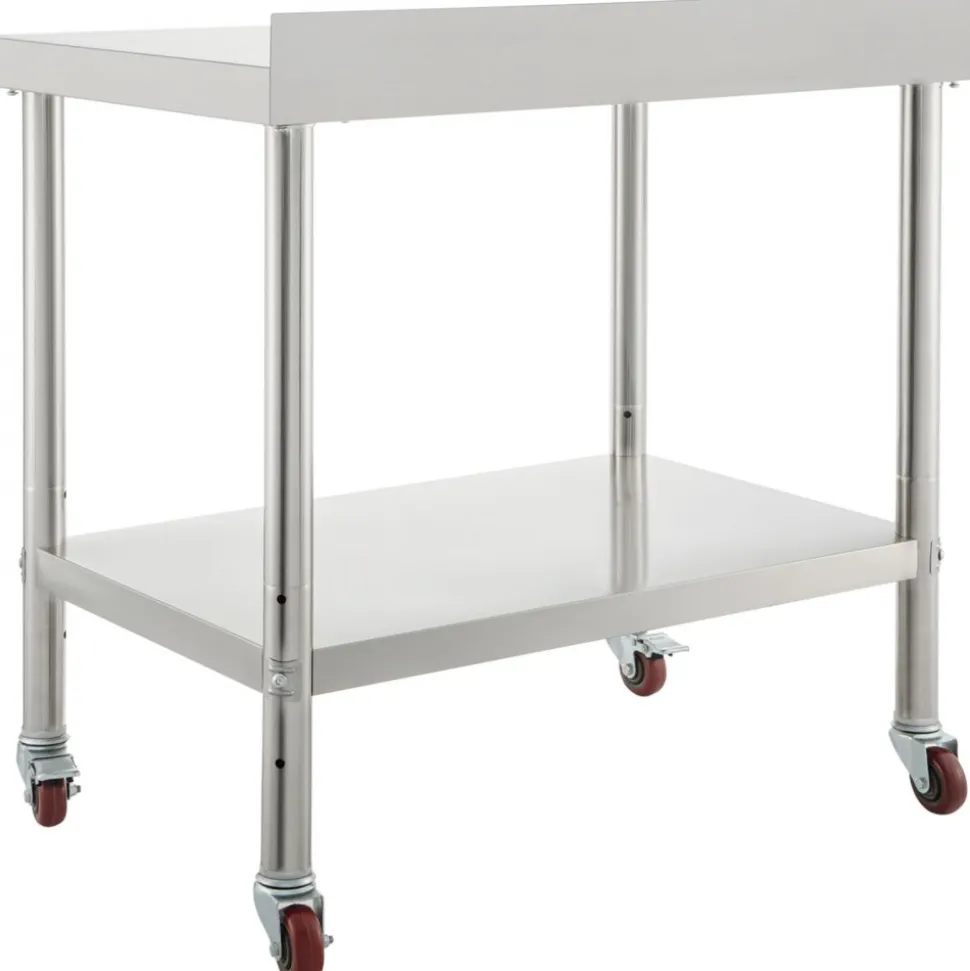 VEVOR Stainless Steel Prep Table, 36 x 24 x 35 Inch, 440lbs Load Capacity Heavy Duty Metal Worktable with Backsplash Adjustable Undershelf & 4 Casters, Commercial Workstation for Kitchen Restaurant