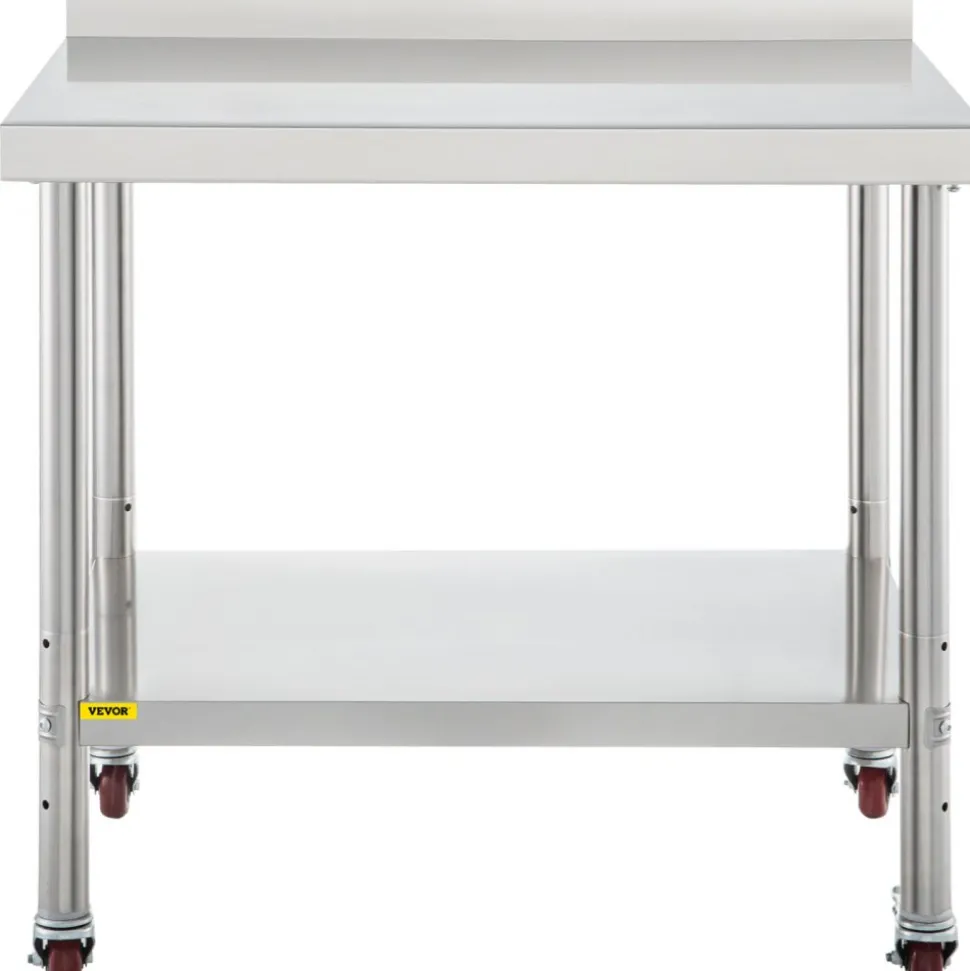 VEVOR Stainless Steel Prep Table, 36 x 24 x 35 Inch, 440lbs Load Capacity Heavy Duty Metal Worktable with Backsplash Adjustable Undershelf & 4 Casters, Commercial Workstation for Kitchen Restaurant