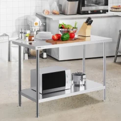 VEVOR Stainless Steel Prep Table, 24 x 48 x 34 Inch, 800 lbs Load Capacity, Heavy Duty Metal Worktable with 3 Adjustable Height Levels, Commercial Workstation for Kitchen Garage Restaurant Backyard