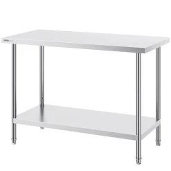 VEVOR Stainless Steel Prep Table, 24 x 48 x 34 Inch, 800 lbs Load Capacity, Heavy Duty Metal Worktable with 3 Adjustable Height Levels, Commercial Workstation for Kitchen Garage Restaurant Backyard