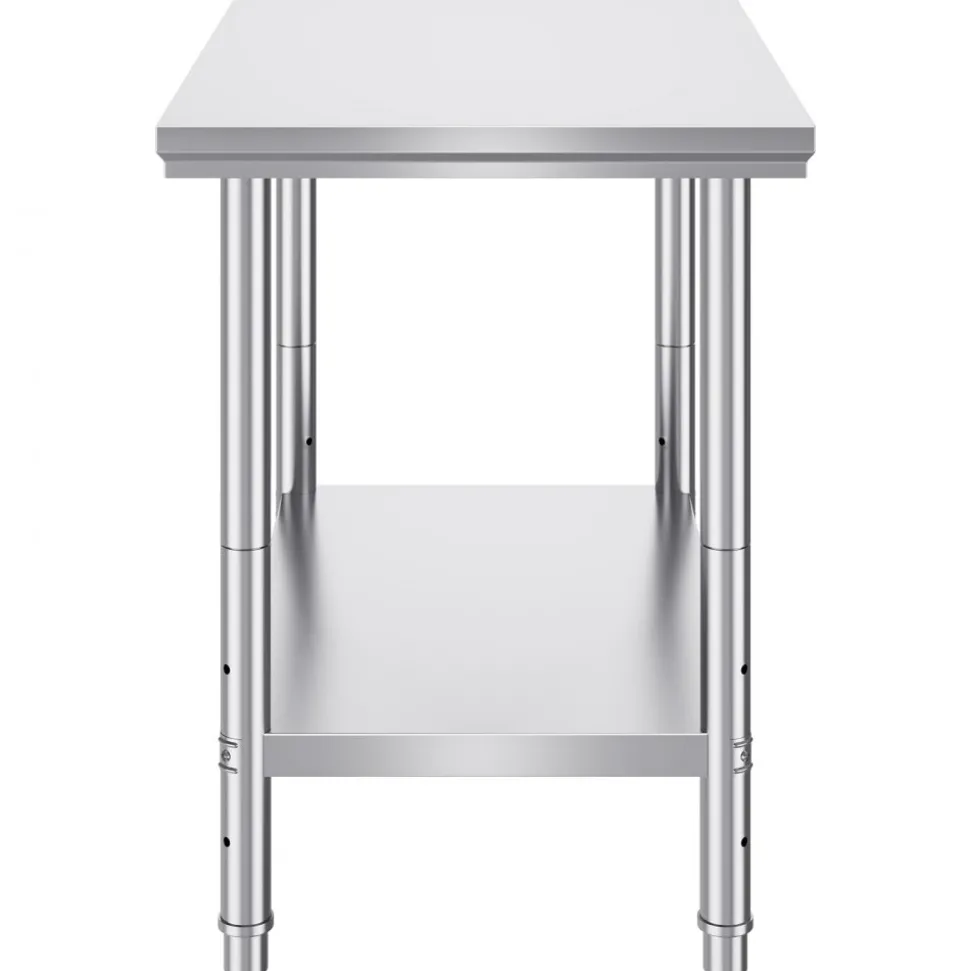 VEVOR Stainless Steel Prep Table, 900x600x800 mm, 700 lbs Load Capacity, Heavy Duty Metal Worktable with 3 Adjustable Height Levels, Commercial Workstation for Kitchen Garage Restaurant Backyard