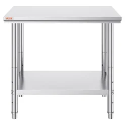 VEVOR Stainless Steel Prep Table, 900x600x800 mm, 700 lbs Load Capacity, Heavy Duty Metal Worktable with 3 Adjustable Height Levels, Commercial Workstation for Kitchen Garage Restaurant Backyard