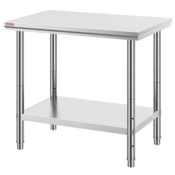VEVOR Stainless Steel Prep Table, 900x600x800 mm, 700 lbs Load Capacity, Heavy Duty Metal Worktable with 3 Adjustable Height Levels, Commercial Workstation for Kitchen Garage Restaurant Backyard