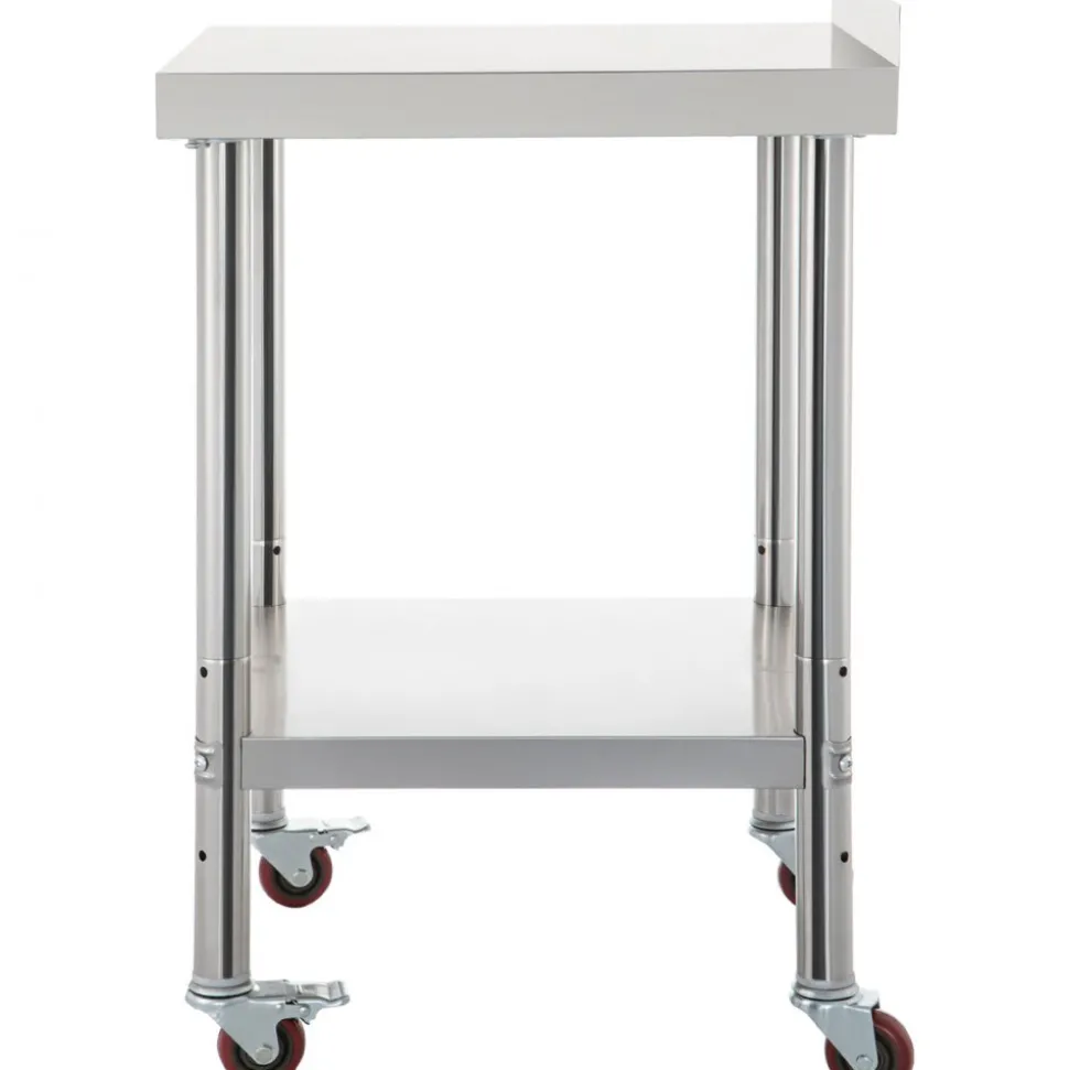VEVOR Stainless Steel Prep Table, 30 x 24 x 35 Inch, 440lbs Load Capacity Heavy Duty Metal Worktable with Backsplash Adjustable Undershelf & 4 Casters, Commercial Workstation for Kitchen Restaurant