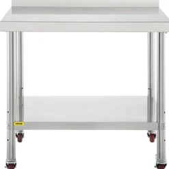 VEVOR Stainless Steel Prep Table, 30 x 24 x 35 Inch, 440lbs Load Capacity Heavy Duty Metal Worktable with Backsplash Adjustable Undershelf & 4 Casters, Commercial Workstation for Kitchen Restaurant