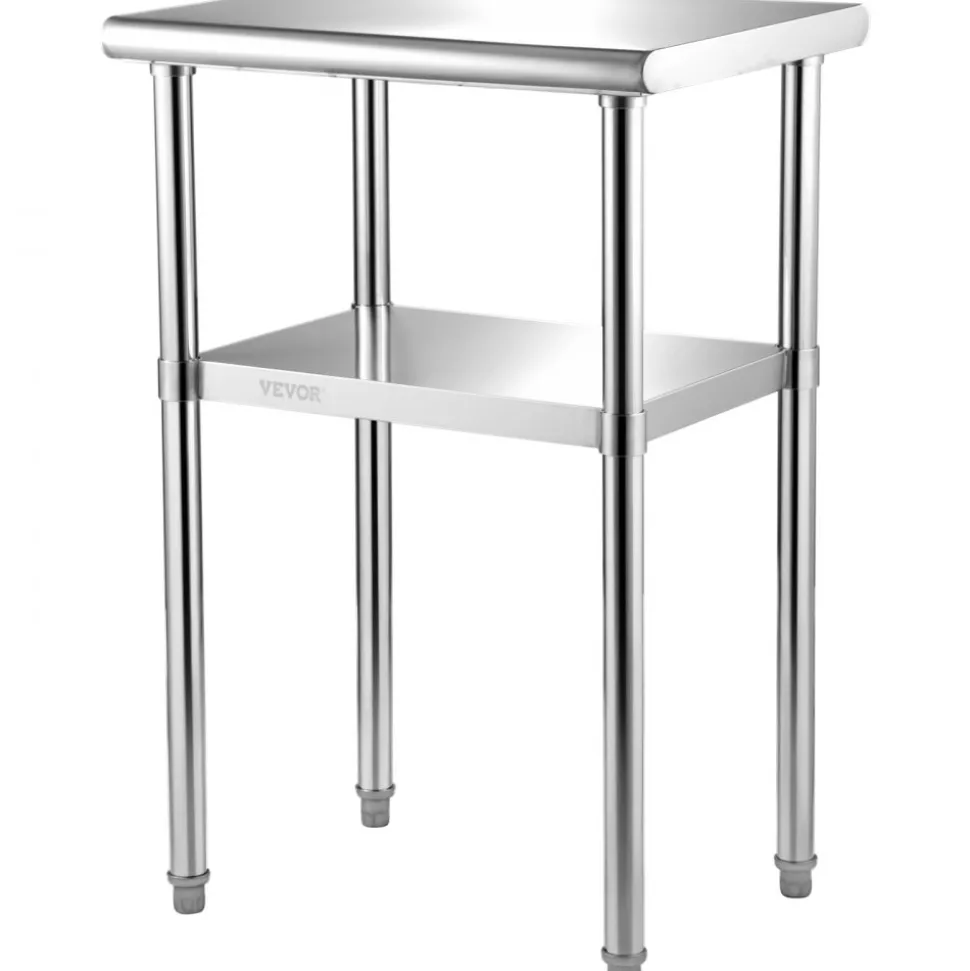 VEVOR Stainless Steel Prep Table, 24 x 18 x 36 Inch, 600lbs Load Capacity Heavy Duty Metal Worktable with Adjustable Undershelf & Feet, Commercial Workstation for Kitchen Restaurant Garage Backyard