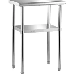 VEVOR Stainless Steel Prep Table, 24 x 18 x 36 Inch, 600lbs Load Capacity Heavy Duty Metal Worktable with Adjustable Undershelf & Feet, Commercial Workstation for Kitchen Restaurant Garage Backyard