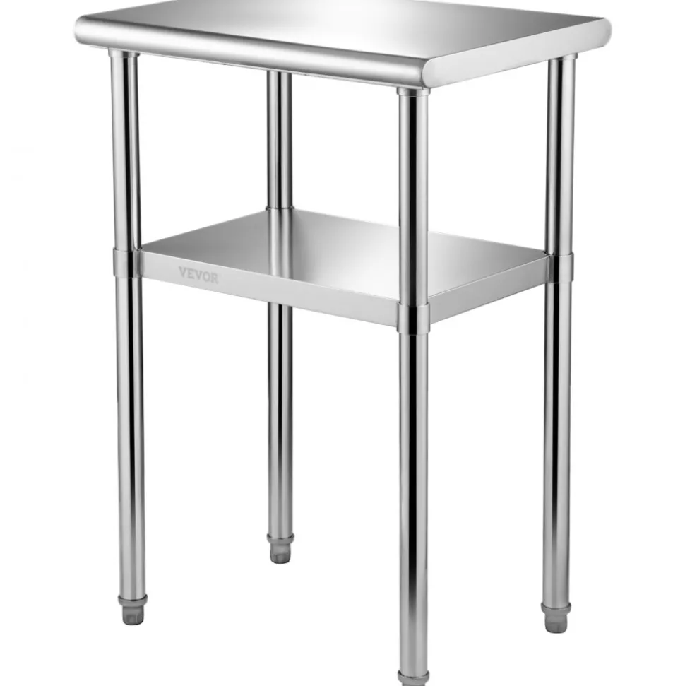 VEVOR Stainless Steel Prep Table, 24 x 18 x 36 Inch, 600lbs Load Capacity Heavy Duty Metal Worktable with Adjustable Undershelf & Feet, Commercial Workstation for Kitchen Restaurant Garage Backyard