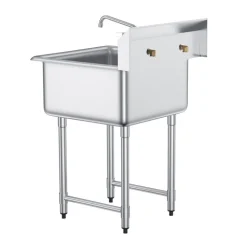 VEVOR Stainless Steel Prep & Utility Sink, 1 Compartment Free Standing Small Sink Include Faucet & legs, 27"x41" Commercial Single Bowl Sinks for Garage, Restaurant, Kitchen, Laundry