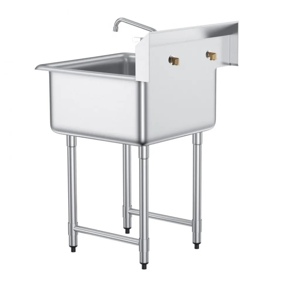 VEVOR Stainless Steel Prep & Utility Sink, 1 Compartment Free Standing Small Sink Include Faucet & legs, 27"x41" Commercial Single Bowl Sinks for Garage, Restaurant, Kitchen, Laundry