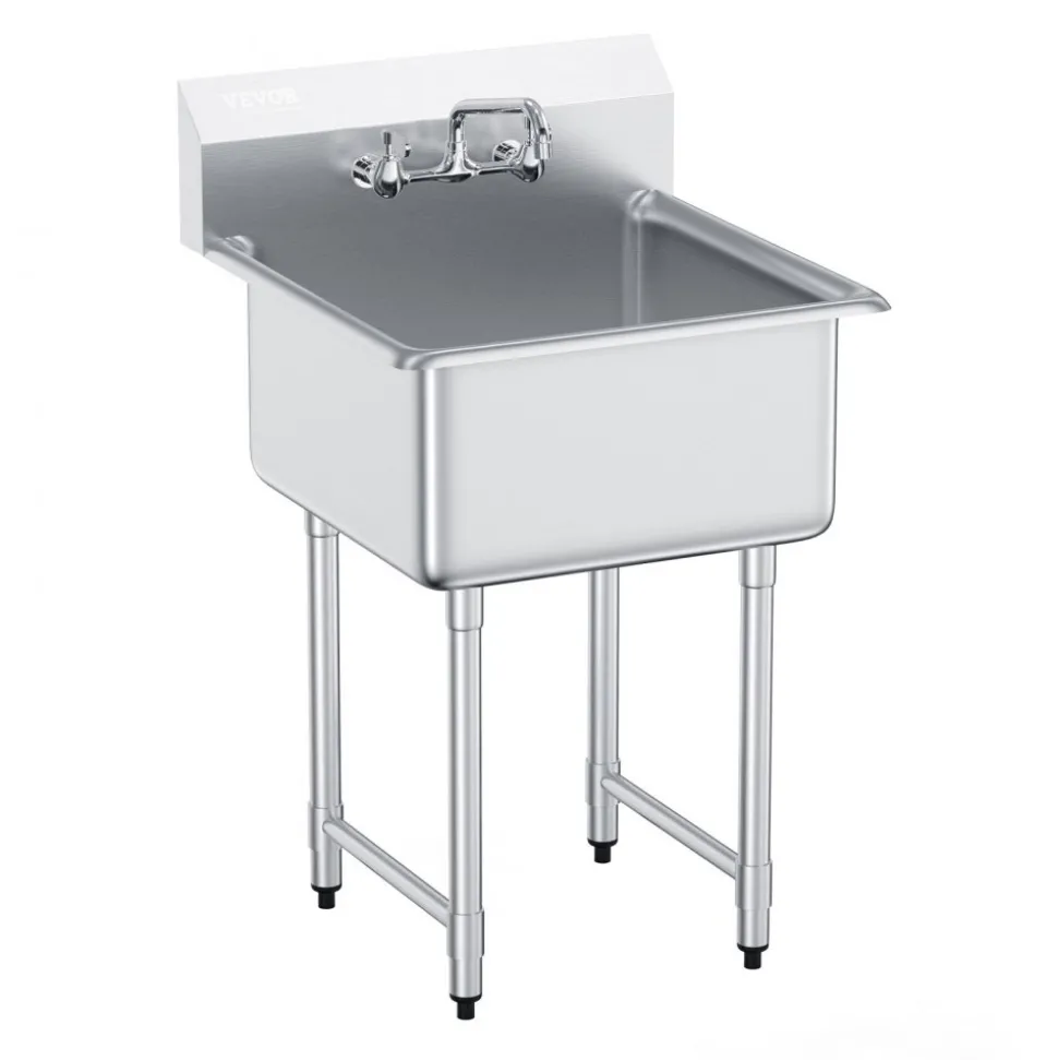 VEVOR Stainless Steel Prep & Utility Sink, 1 Compartment Free Standing Small Sink Include Faucet & legs, 27"x41" Commercial Single Bowl Sinks for Garage, Restaurant, Kitchen, Laundry