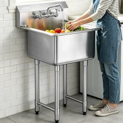 VEVOR Stainless Steel Prep & Utility Sink, 1 Compartment Free Standing Small Sink Include Faucet & legs, 21"x41" Commercial Single Bowl Sinks for Garage, Restaurant, Kitchen, Laundry