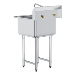 VEVOR Stainless Steel Prep & Utility Sink, 1 Compartment Free Standing Small Sink Include Faucet & legs, 21