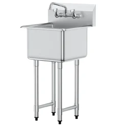 VEVOR Stainless Steel Prep & Utility Sink, 1 Compartment Free Standing Small Sink Include Faucet & legs, 18"x41" Commercial Single Bowl Sinks for Garage, Restaurant, Kitchen, Laundry