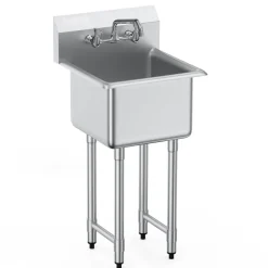 VEVOR Stainless Steel Prep & Utility Sink, 1 Compartment Free Standing Small Sink Include Faucet & legs, 18