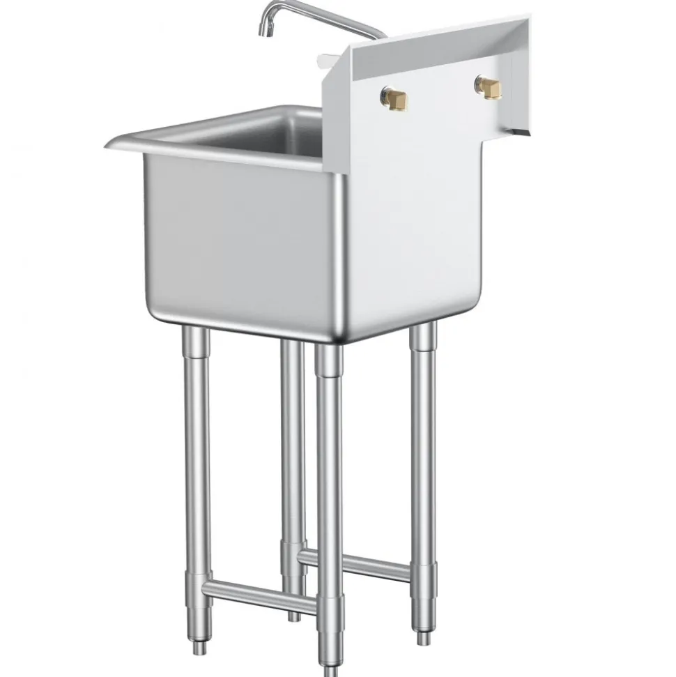 VEVOR Stainless Steel Prep & Utility Sink, 1 Compartment Free Standing Small Sink Include Faucet & legs, 18"x41" Commercial Single Bowl Sinks for Garage, Restaurant, Kitchen, Laundry